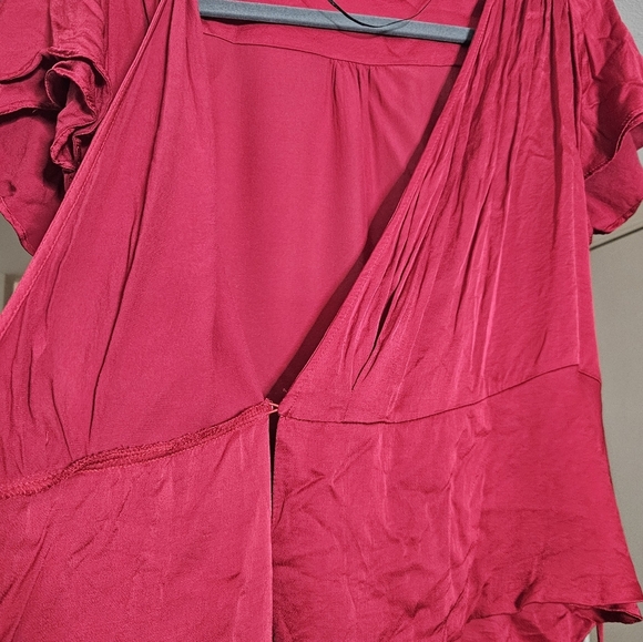 Zara Woman Red Satin Effect Wrap Ruffle Sleeve Top Blouse size Large - Picture 8 of 11